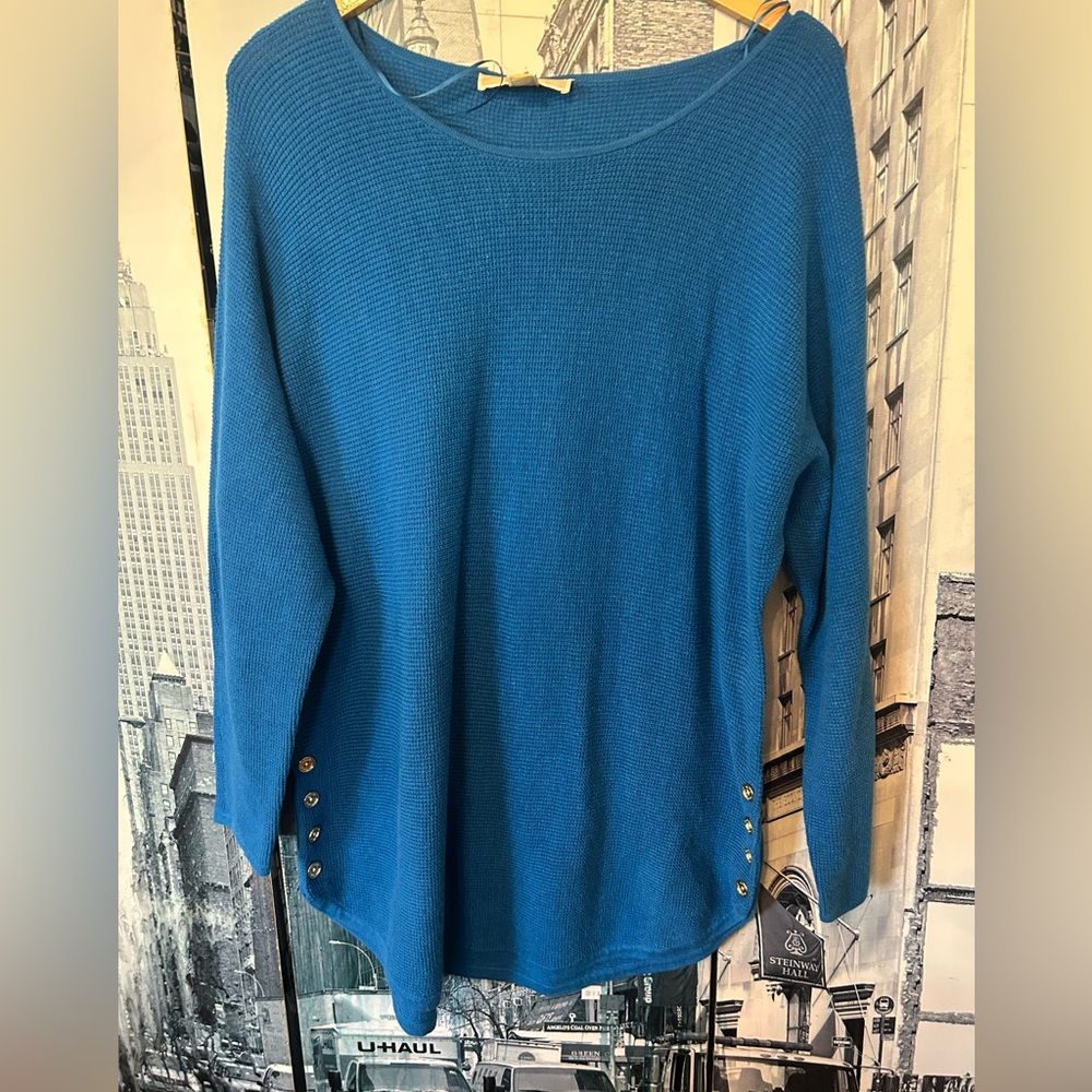 Michael Kors- Blue Women’s Button-Side Crewneck Sweater Large